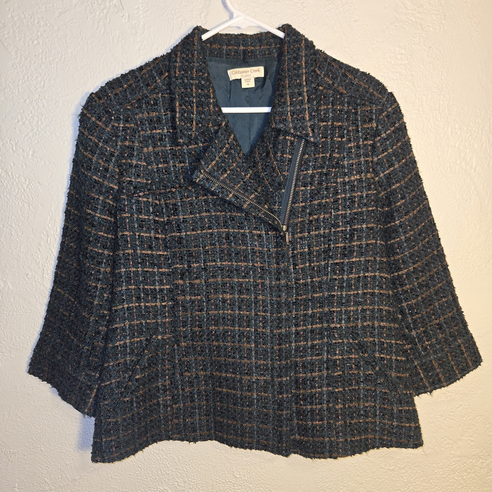 Coldwater Creek Classic Green Copper Tweed Moto Jacket  Blazer 16